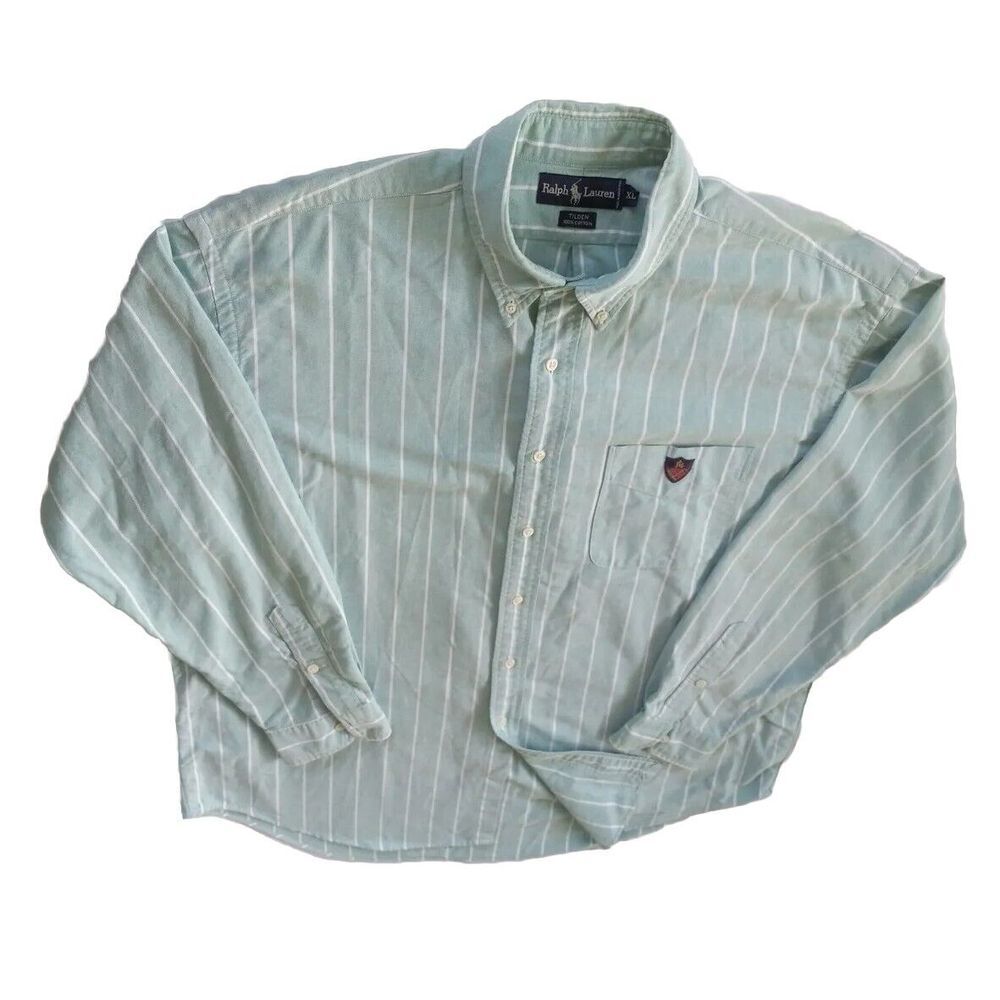 Ralph Lauren Men's Buttons Down 2XL  Tilden‎ Stripes Denim Chambray Mint Green